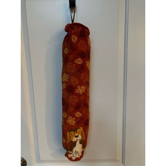 Handmade Plastic Bag Holder- Fall leaves with dog - Picture 1 of 1